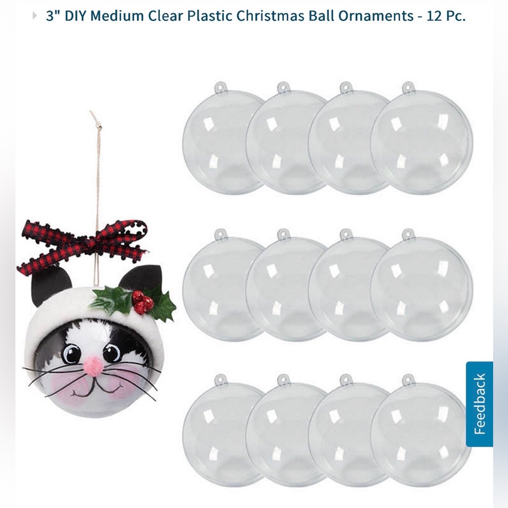 NEW- 12 (one dozen) of DIY Ornaments with Clear Plastic Balls